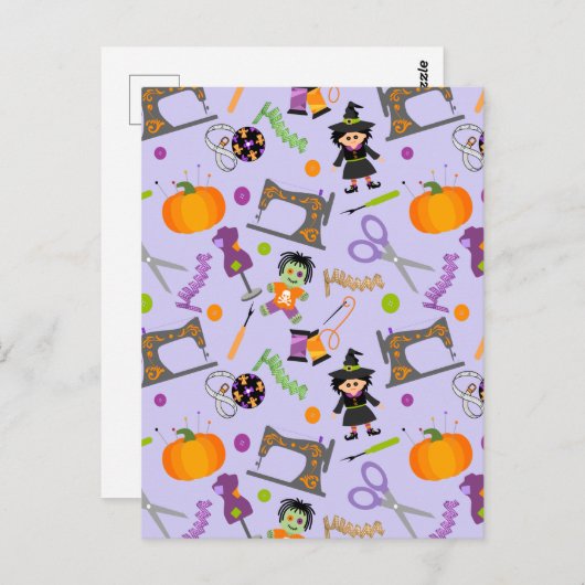 ハロウィーンシームレス裁縫概念 ポストカード (正面/裏面)
