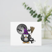ハロウィーンシーンが楽しめる可愛いウィッチーペンギン ポストカード (スタンド正面)