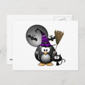 ハロウィーンシーンが楽しめる可愛いウィッチーペンギン ポストカード (正面/裏面)