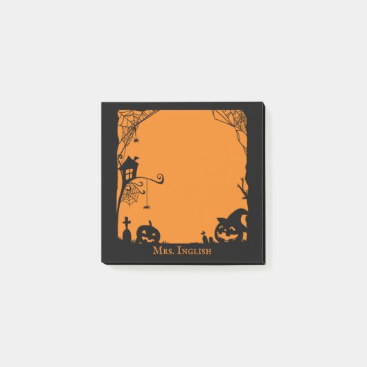 ハロウィーンシーンのカボチャとスパイダーウェブ ポストイット (正面)