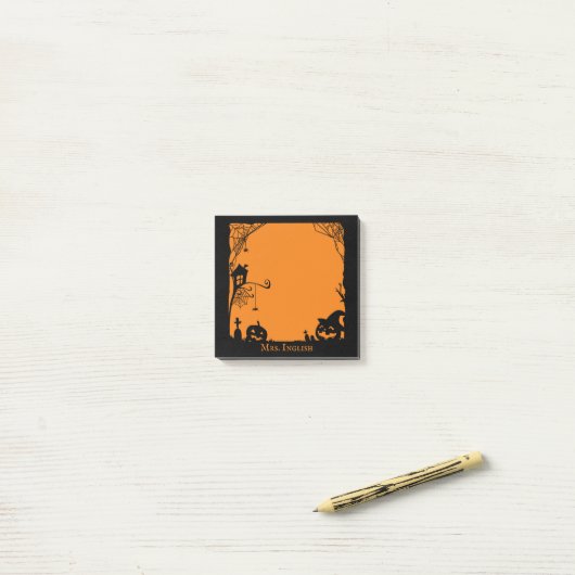 ハロウィーンシーンのカボチャとスパイダーウェブ ポストイット (デスク上)