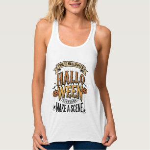 ハロウィーンシーンTシャツビンテージ風の彫刻カボチャ デ タンクトップ