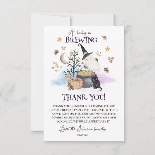 ハロウィーンジェンダーのリビールベビーは醸造されている サンキューカード (正面)