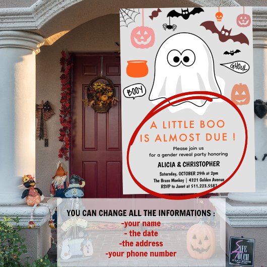 ハロウィーンジェンダーのリビール招待かわいい幽霊 招待状