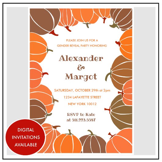 ハロウィーンジェンダーのリビール招待状秋カボチャ 招待状