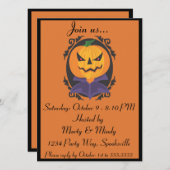 ハロウィーンジャックオランタンヘッドポートレート 招待状 (正面/裏面)