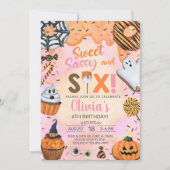 ハロウィーンスイートサッシー6人の女の子6歳の誕生日招待状 招待状 (正面)