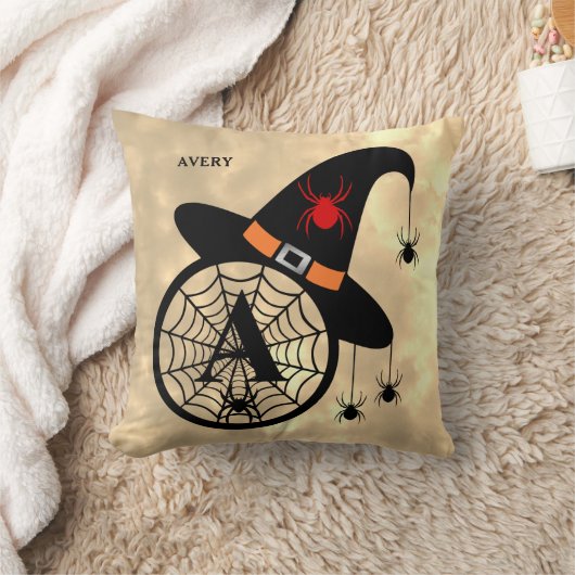 ハロウィーンスカイウィッチスパイダーズ名モノグラム クッション (ブランケット)
