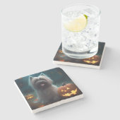 ハロウィーンスカイテリアとカボチャ怖い ストーンコースター (横)