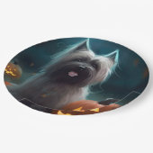 ハロウィーンスカイテリアとカボチャ怖い ペーパープレート (アングル)