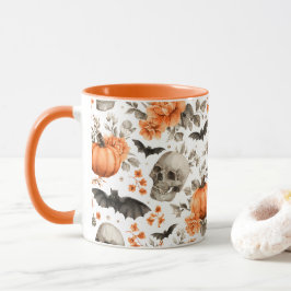 ハロウィーンスカルこうもりと花 マグカップ