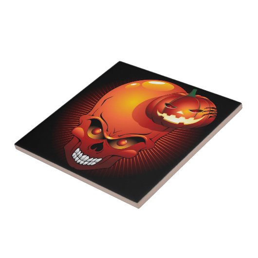 ハロウィーンスカルとカボチャ瓦 タイル (側面)