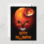 ハロウィーンスカルとカボチャ葉書 ポストカード (正面/裏面)