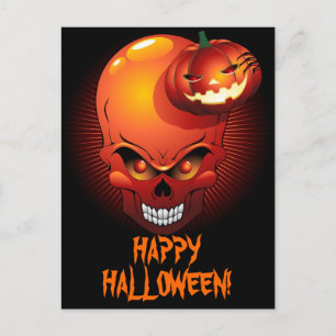 ハロウィーンスカルとカボチャ葉書 ポストカード