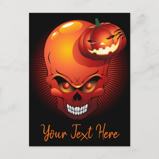 ハロウィーンスカルとカボチャ シーズンポストカード (正面)
