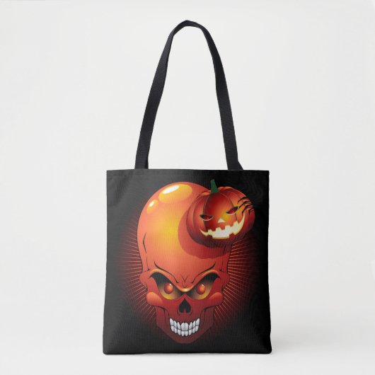 ハロウィーンスカルとカボチャ トートバッグ (正面)