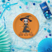 ハロウィーンスカルとカボチャ ペーパープレート (パーティー)