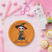 ハロウィーンスカルとカボチャ ペーパープレート (パーティー)