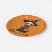 ハロウィーンスカルとカボチャ ペーパープレート (アングル)