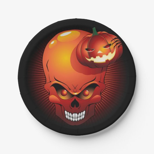 ハロウィーンスカルとカボチャ ペーパープレート (正面)