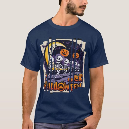 ハロウィーンスカルとカボチャ：完璧なハロウィーンGif Tシャツ (正面)