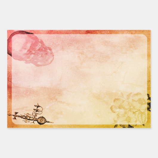 ハロウィーンスカルとスパイダーウェブ怖いエフェメラ ラッピングペーパーシート (正面3)