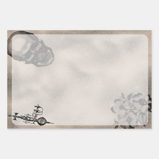 ハロウィーンスカルとスパイダーウェブ怖いエフェメラ ラッピングペーパーシート (正面)