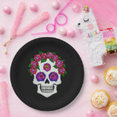 ハロウィーンスカルとバラ ペーパープレート (パーティー)