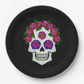 ハロウィーンスカルとバラ ペーパープレート (正面)