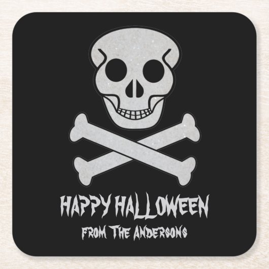 ハロウィーンスカルとボーン紙コースター スクエアペーパーコースター (正面)