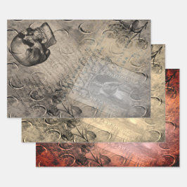 ハロウィーンスカルとムーンパターンスタンプEphemera ラッピングペーパーシート