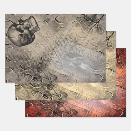 ハロウィーンスカルとムーンパターンスタンプEphemera ラッピングペーパーシート (セット)