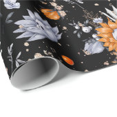 ハロウィーンスカルと花のシームレスなパターン ラッピングペーパー (ロールコーナー)