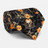 ハロウィーンスカルと花 ネクタイ (ロール)