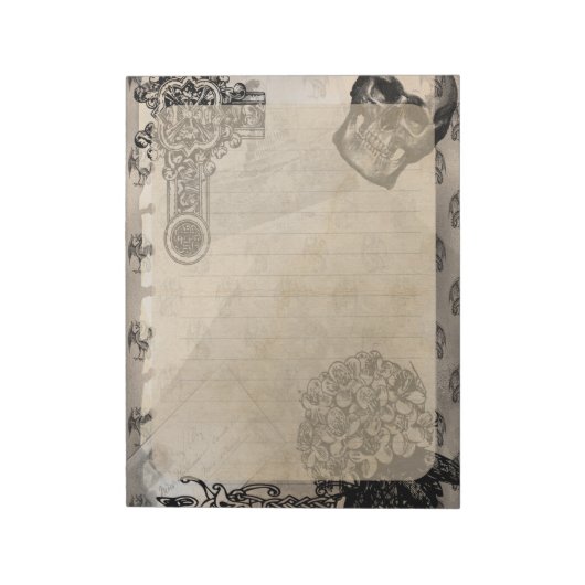 ハロウィーンスカルと黒あじさい花 ノートパッド (回転)