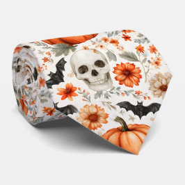 ハロウィーンスカルの花とカボチャ ネクタイ