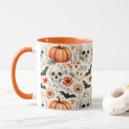 ハロウィーンスカルの花とカボチャ マグカップ