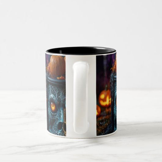 ハロウィーンスカルの装飾プリント ツートーンマグカップ (ハンドル)