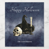 ハロウィーンスカルウィッチハットキャンドルパーソナライズされた ワインラベル (シングルラベル)