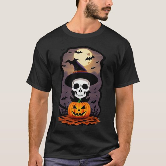 ハロウィーンスカルオランカボチャ基本ダークTシャツ Tシャツ (正面)