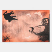ハロウィーンスカルオントンムストーンと黒猫 ラッピングペーパーシート (正面3)
