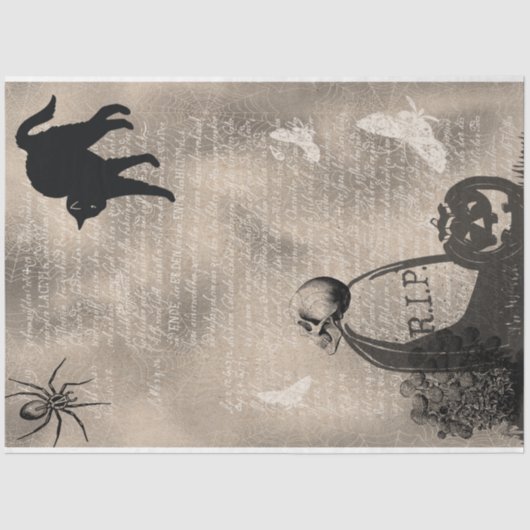 ハロウィーンスカルオントンムストーンと黒猫 薄葉紙 (正面)