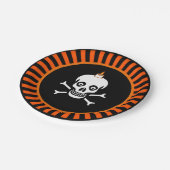 ハロウィーンスカルオンブラック&オレンジ ペーパープレート (アングル)