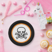 ハロウィーンスカルオン黒、オレンジと白 ペーパープレート (パーティー)