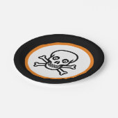 ハロウィーンスカルオン黒、オレンジと白 ペーパープレート (アングル)