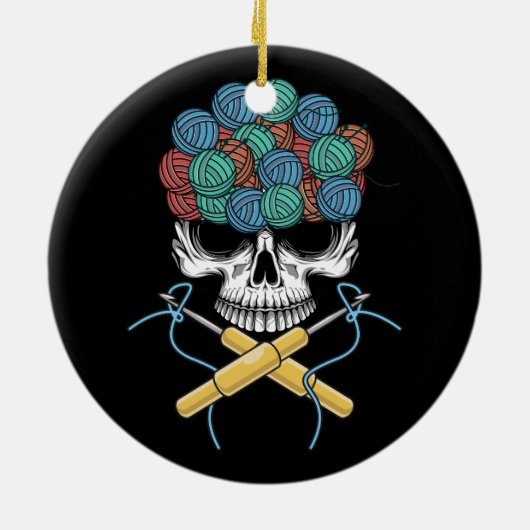 ハロウィーンスカルクロチェットラバーヤーンおもしろいスケルトン セラミックオーナメント (裏面)