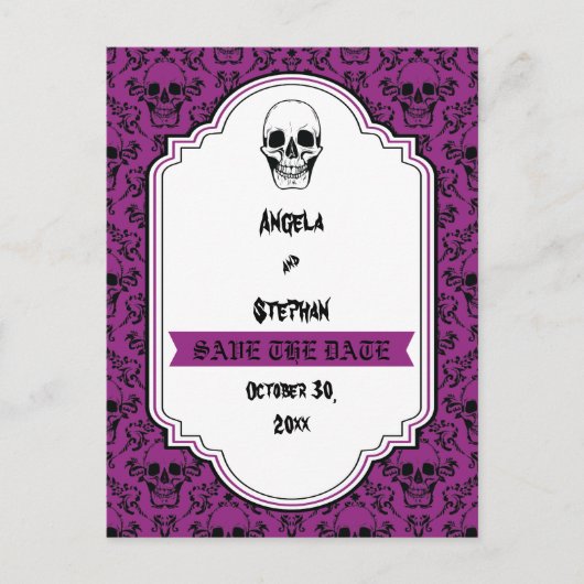ハロウィーンスカルダマスクパープルゴシック保存日 案内ポストカード (正面)