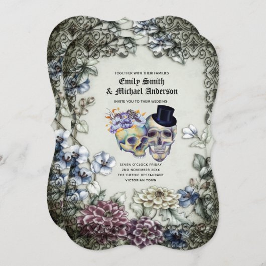 ハロウィーンスカルトレンディーパーティー招待状水彩 招待状 (正面/裏面)