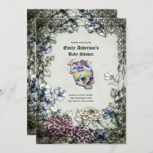 ハロウィーンスカルトレンディーパーティー招待状水彩 招待状 (正面/裏面)