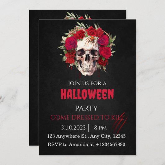 ハロウィーンスカルバラパーティの招待状大人 招待状 (正面/裏面)